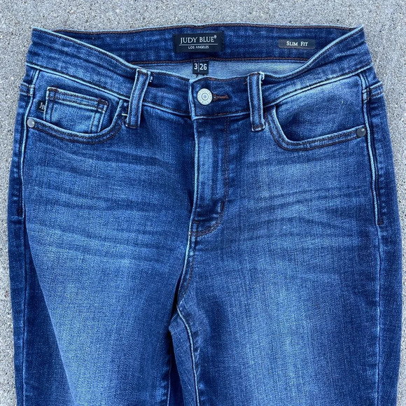 Judy Blue Slim Fit Jeans 3/26 Straight Dark Blue Tapered leg - Picture 2 of 5